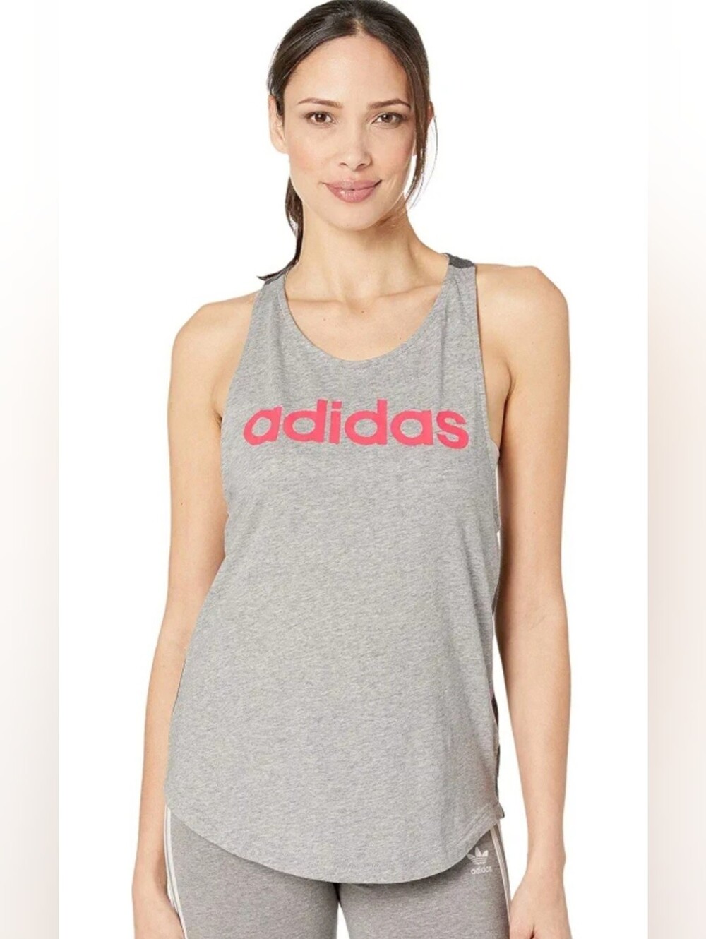 Adidas Womens Essentials Dual Grey & Pink Linear Loose Tank Top Sz Small